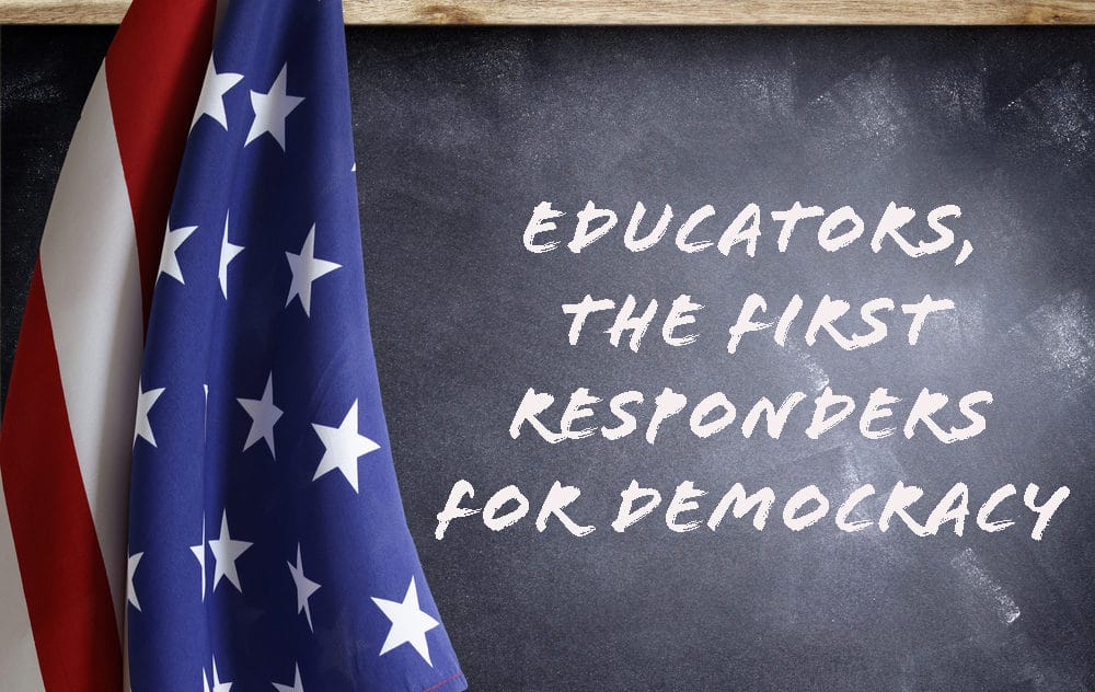American flag in front of blackboard - Educators, the First Responders for Democracy