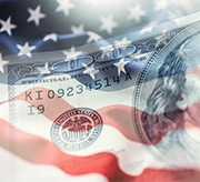 United States flag and U.S. Currency