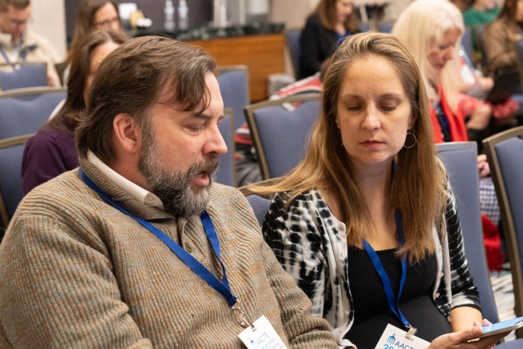 conference attendees having conversation